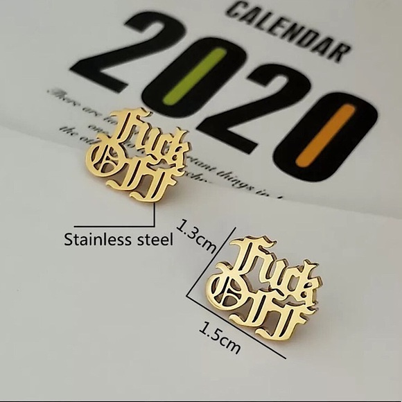 F Off gold stainless steel old english earrings - Picture 2 of 10